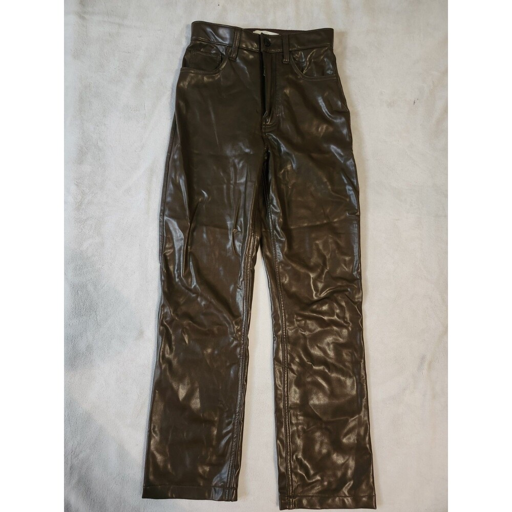 Abercrombie Fitch Women's Brown Faux Leather Jeans The 90s Straight Rise 25 0...